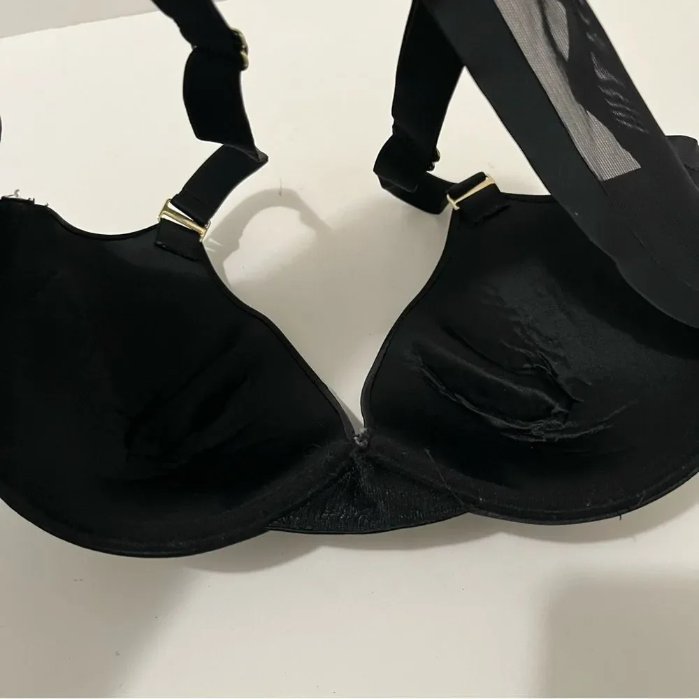 BCBG Maxazria Black Padded Underwire Bra Sheer Mesh Side Panels Womens Size 38C